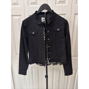 LUII ANTHROPOLOGIE Black Jean Cropped Jacket Button Front Lace Back Denim Coat S